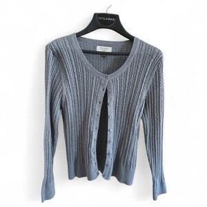 Womens Gray Cable Knit Sweater Cardigan Full Button Up Sonoma